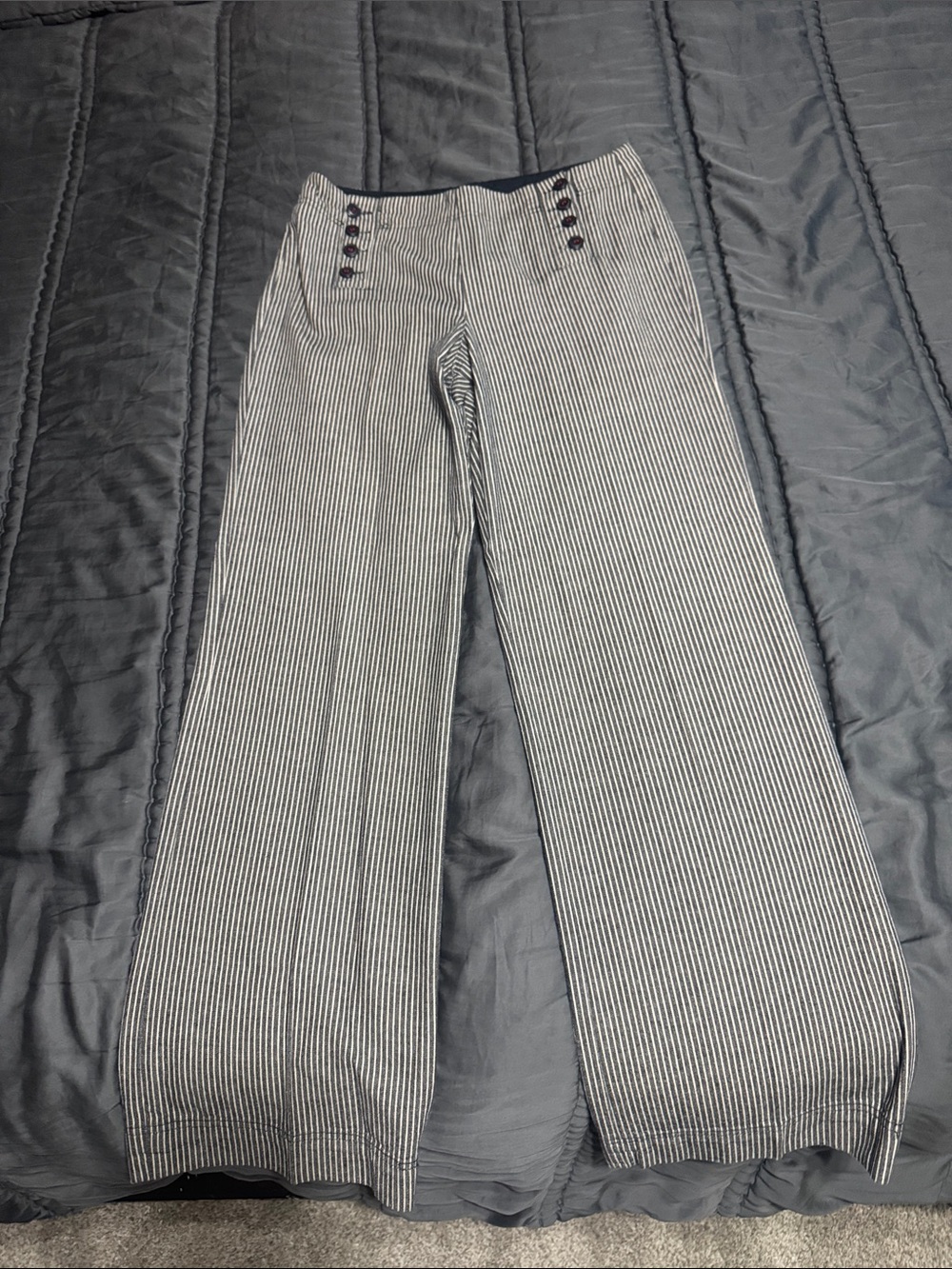 Larry Levine Navy & White Pinstripe Wide-Leg Dress Pants